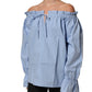 Light Blue Cotton Off Shoulder Long Sleeves Top