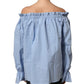 Light Blue Cotton Off Shoulder Long Sleeves Top