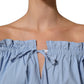 Light Blue Cotton Off Shoulder Long Sleeves Top