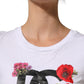 White Floral Logo Cotton Round Neck T-shirt
