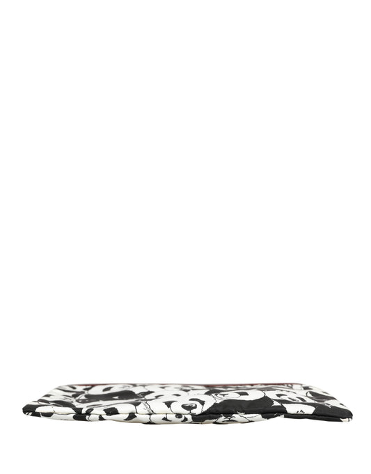 Black White Panda Print Nylon Clutch Men Pouch Borse Bag