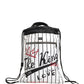 Black White Striped Polyester Drawstring Backpack Men Bag