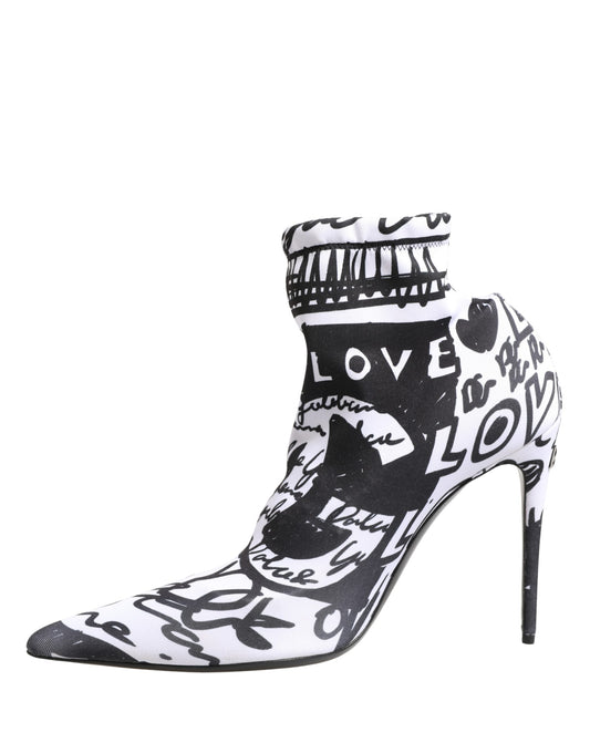 White Graffiti Stretch Ankle Boots Shoes