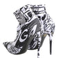 White Graffiti Stretch Ankle Boots Shoes