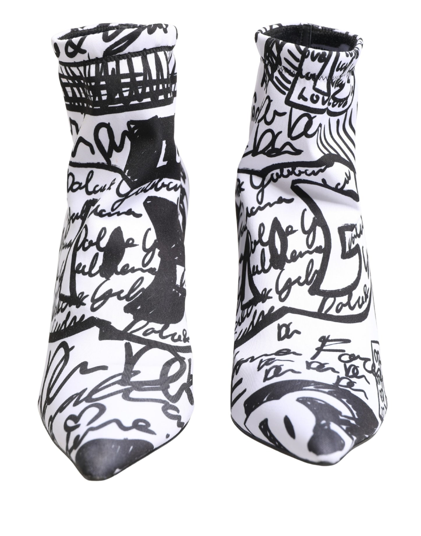 White Graffiti Stretch Ankle Boots Shoes