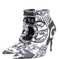 White Graffiti Stretch Ankle Boots Shoes