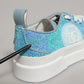 Blue White Sequin Logo Low Top Sneakers Shoes