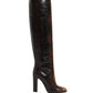 Brown Exotic Leather Knee High Boots Shoes