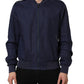 Blue Linen Full Zip Men Bomber Jacket