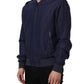 Blue Linen Full Zip Men Bomber Jacket