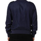 Blue Linen Full Zip Men Bomber Jacket