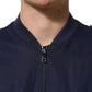 Blue Linen Full Zip Men Bomber Jacket