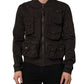 Brown Cotton Full Zip Men Bomber Jacket