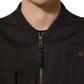 Brown Cotton Full Zip Men Bomber Jacket