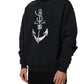 Black Anchor Print Hooded Sweatshirt Sweater