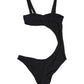 Black Embellished Cutout Bandeau One Piece Swimwear
