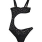 Black Embellished Cutout Bandeau One Piece Swimwear