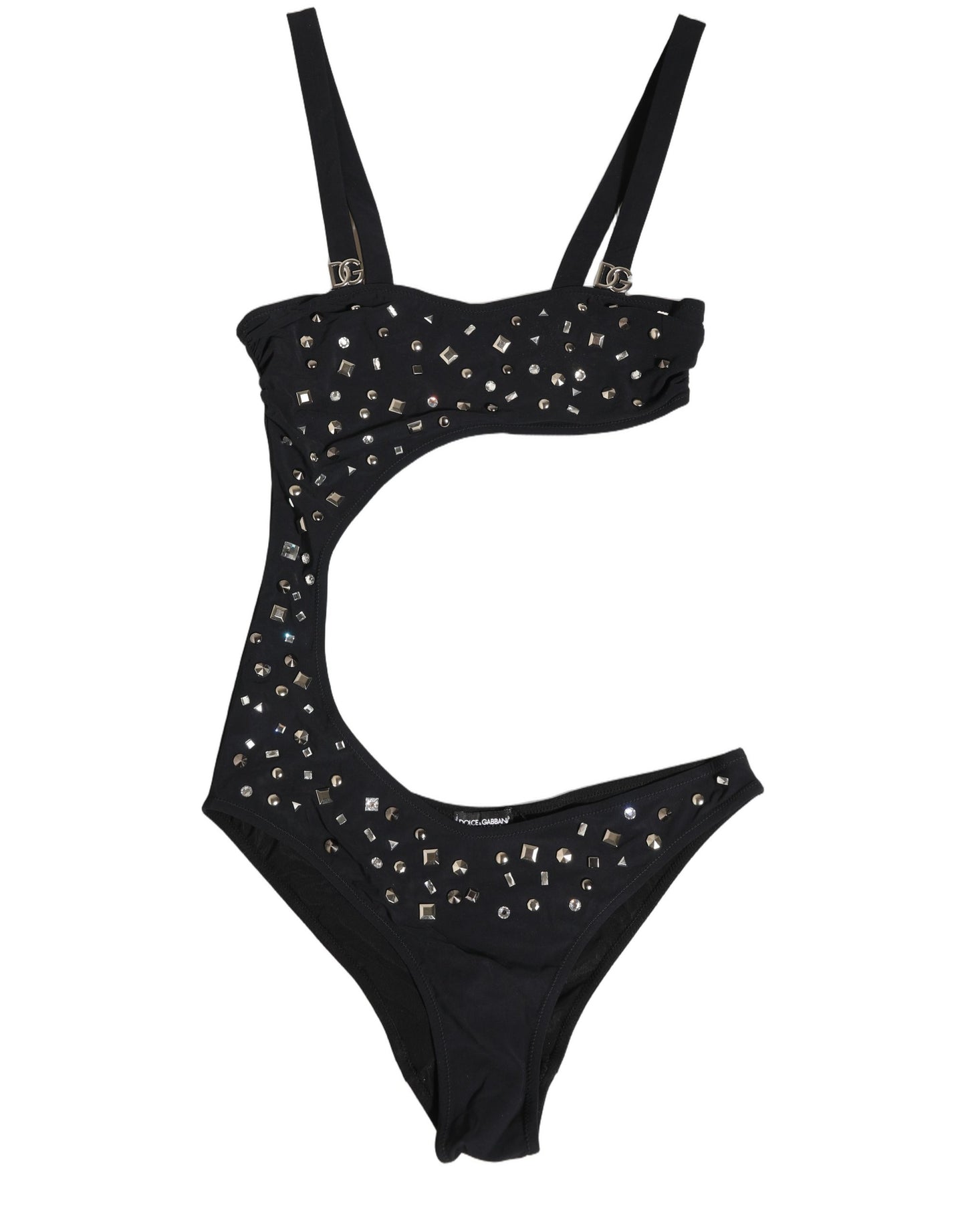 Black Embellished Cutout Bandeau One Piece Swimwear