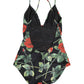 Black Floral Print One Piece Swimsuit Swimwear