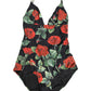 Black Floral Print One Piece Swimsuit Swimwear