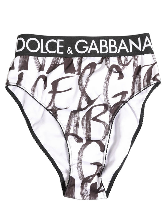 White Black Graphic Logo High Brief Underwear