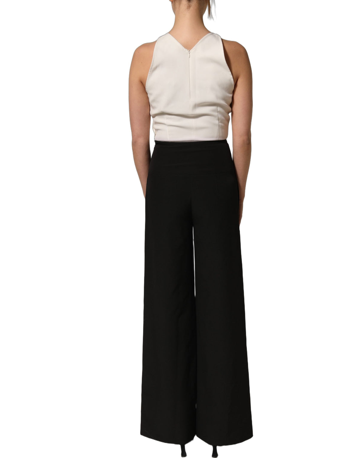 White Black Plunging Neck Sleeveless Bodysuit Dress