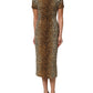 Brown Leopard Print Silk Sheath Midi Dress
