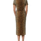 Brown Leopard Print Silk Sheath Midi Dress
