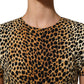 Brown Leopard Print Silk Sheath Midi Dress