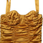 Gold Silk Ruched Bodycon Sheath Midi Dress