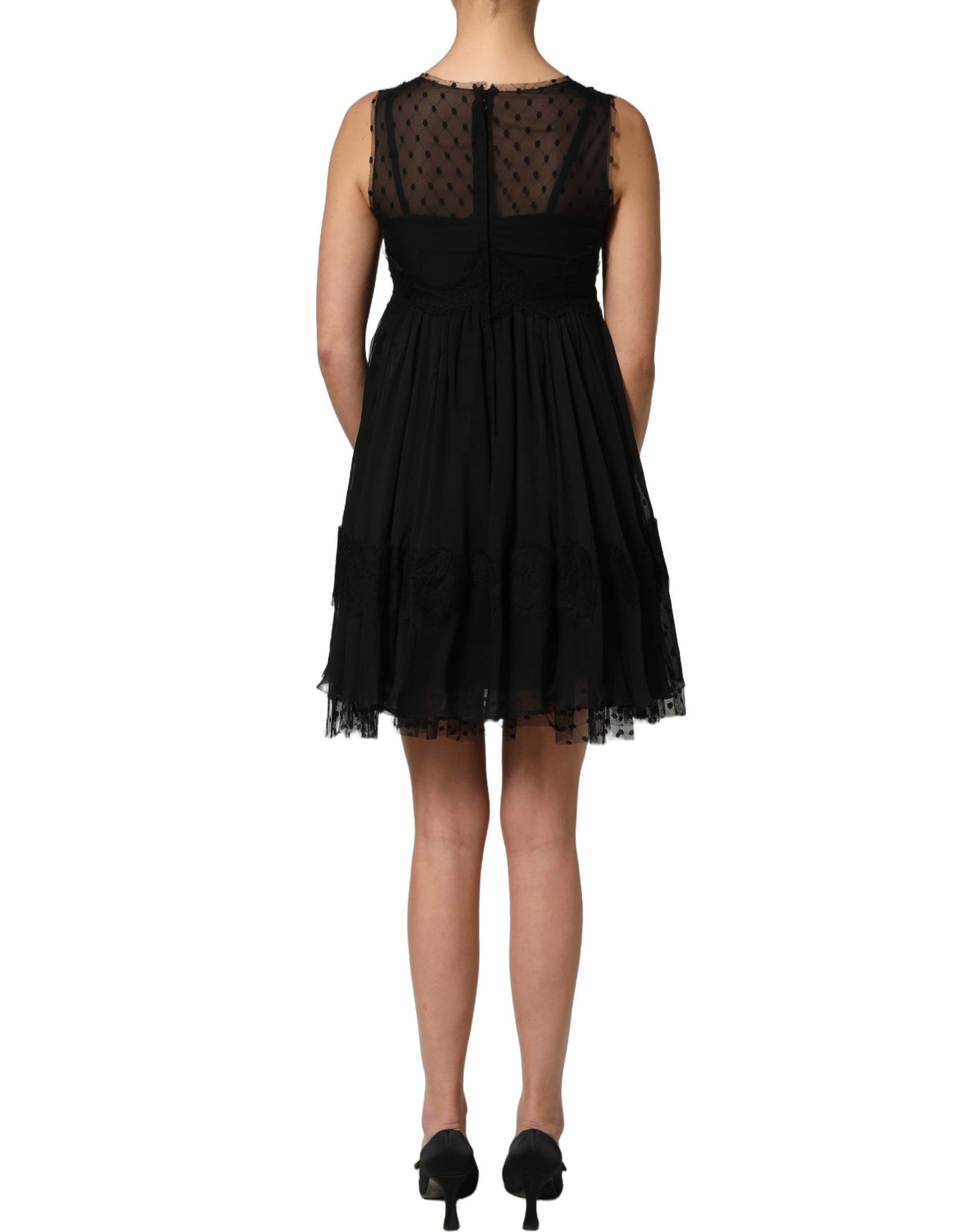 Black Lace Trim Sleeveless A-line Mini Dress