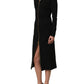 Black Long Sleeves Front Zipper Midi Dress