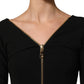 Black Long Sleeves Front Zipper Midi Dress