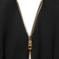 Black Long Sleeves Front Zipper Midi Dress