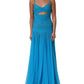 Blue Nylon Pleated Chiffon CutOut Gown Dress