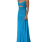 Blue Nylon Pleated Chiffon CutOut Gown Dress