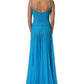 Blue Nylon Pleated Chiffon CutOut Gown Dress