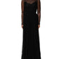Black Mesh Lace Long Sleeved Maxi Gown Dress