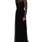 Black Mesh Lace Long Sleeved Maxi Gown Dress