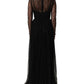 Black Mesh Lace Long Sleeved Maxi Gown Dress