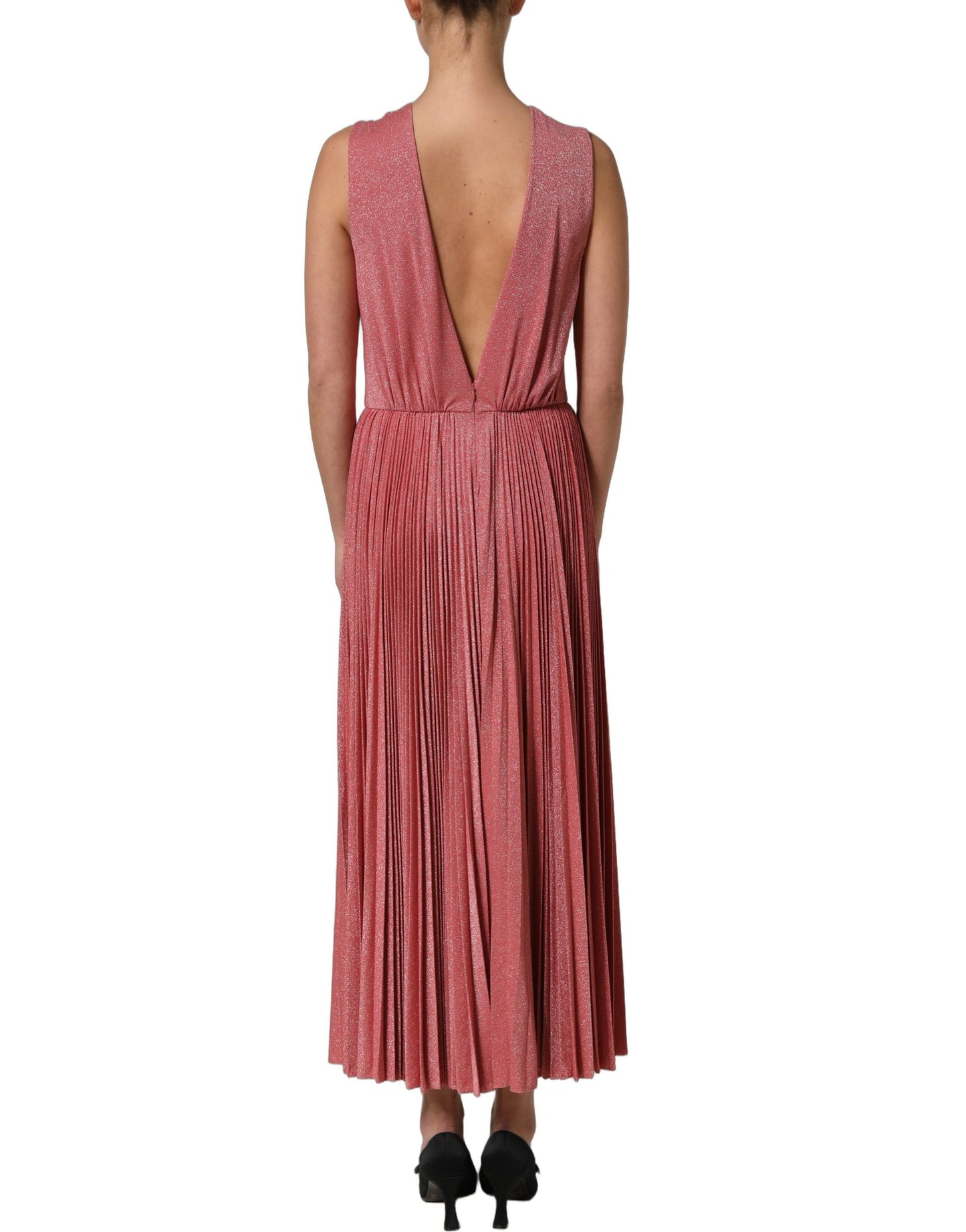 Coral Pink Pleated Sleeveless Max Dress
