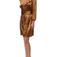 Brown Satin Acetate Wrap Sheath Mini Belted Dress