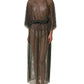 Black Rhinestone Mesh Turtleneck Maxi Dress