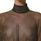 Black Rhinestone Mesh Turtleneck Maxi Dress