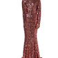 Pink Long Sequined Corset Detailing Gown Dress