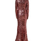 Pink Long Sequined Corset Detailing Gown Dress