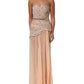 Nude Embellished Strapless Evening Gown Dress