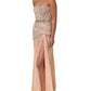 Nude Embellished Strapless Evening Gown Dress