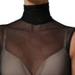 Black Sheer Mesh Jumpsuit Turtleneck Dress