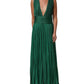 Metallic Green Sleeveless Plissé Gown Dress